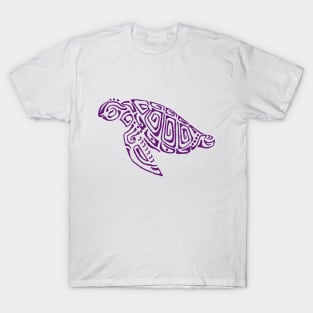 Purple turtle tattoo style gray background T-Shirt